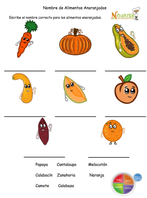 Nombra las frutas y vegetales de color naranja