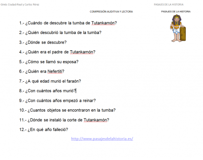 PASAJES DE LA HISTORIA TUTANKAMON comprensión auditiva
