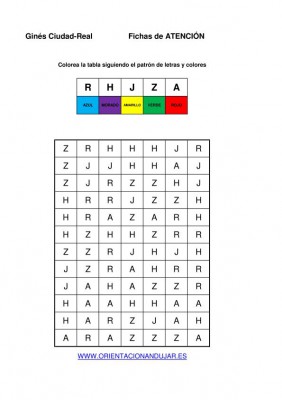 bateria estimulacion cognitiva Identifica LAS LETRAS y colorea nivel avanzado ficha