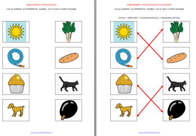 Unir imágenes que tengan igual número de sílabas HABILIDADES FONOLÓGICAS