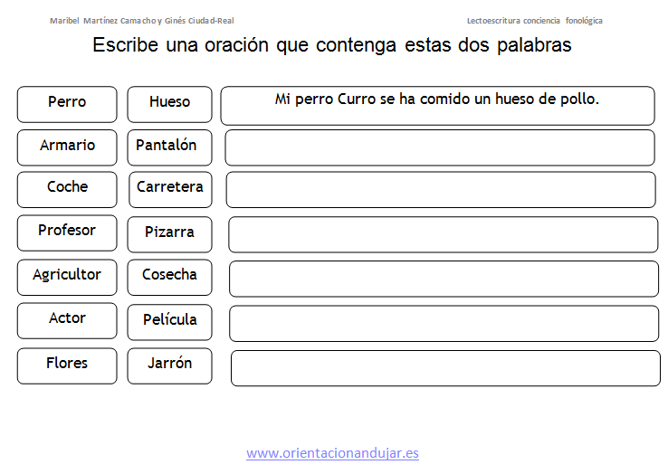 Composición de frases con relación sencilla entre dos palabras -Orientacion  Andujar