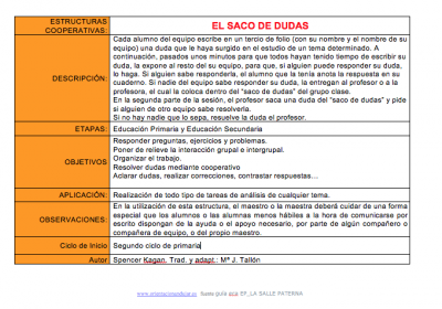 Aprendizaje cooperativo el saco de dudas  ficha de trabajo