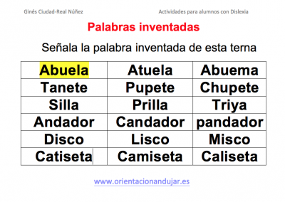 Encuentra la palabra inventada ACTIVIDADES PARA TRABAJAR LA DISLEXIA  dejamos plantilla 