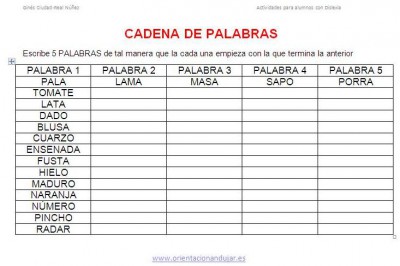 Actividades dislexia vamos a hacer cadenas de palabrass