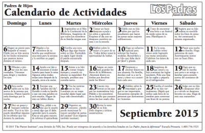 Calendario con actividades Septiembre para hacer con nuestros hijos e hijas PRIMARIA PRIMEROS CURSOS 1