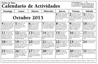 Calendario con actividades  Octubre para hacer con nuestros hijos e hijas más pequeños actividades