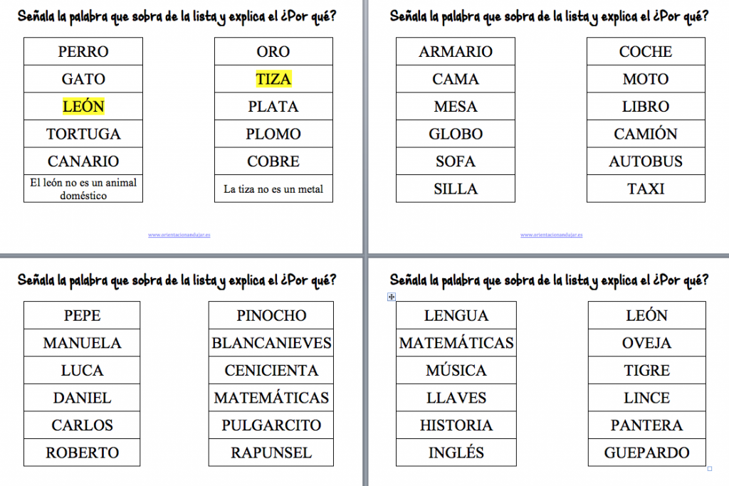 Con  estas fichas vamos a trabajar la categorización y el significado de las palabras (conciencia semántica). Es la capacidad para otorgar un significado a un significante (palabra) que ha sido […]