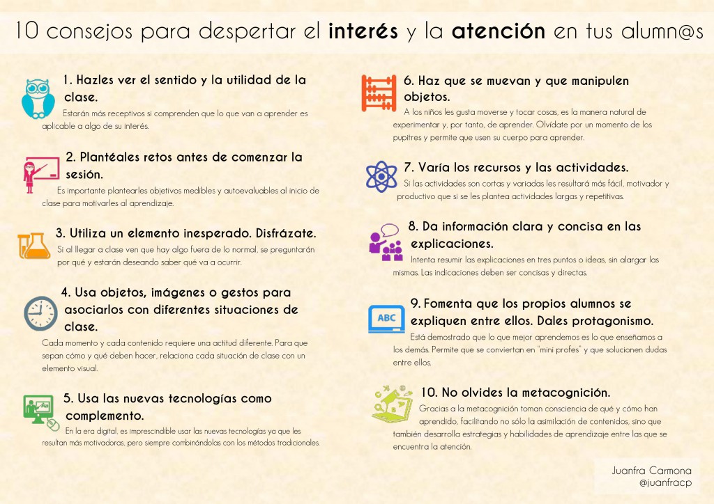 Os dejamos una serie de consejos para despertar el interés y la atención de nuestros alumnos. DESCARGA INFORMACIÓN EN PDF TRUCOS Y CONSEJOS PARA DESPERTAR EL INTERÉS Y LA ATENCIÓN […]