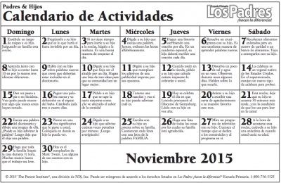 Primaria Calendario con actividades Noviembre para hacer con nuestros hijos e hijas actividades