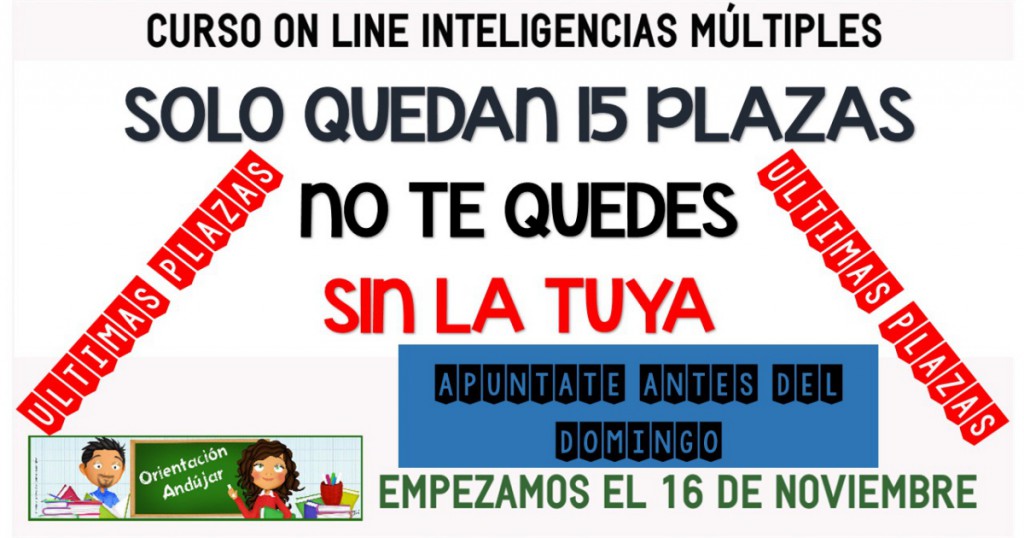 Últimas plazas para matricularte en la 4ª edición de nuestro curso ON-LIne de Inteligencias Múltiples y herrramientas TIC 2.0. ¿Necesitas un cambio en tu clase? La teoría de las Inteligencias […]