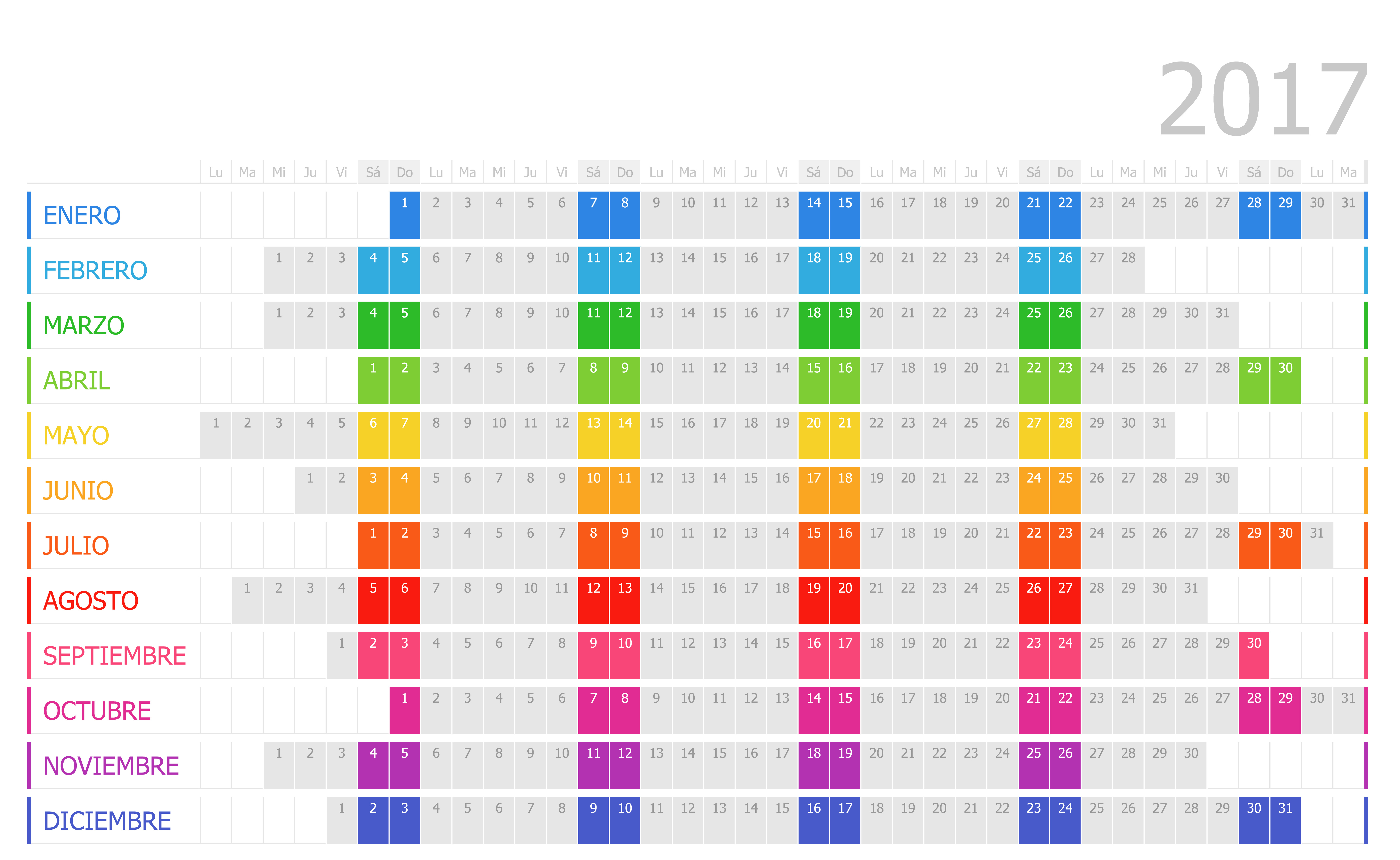 Supercolección de calendarios y planificadores 2017 Gran Formato. Listos para e imprimir -Orientacion Andujar