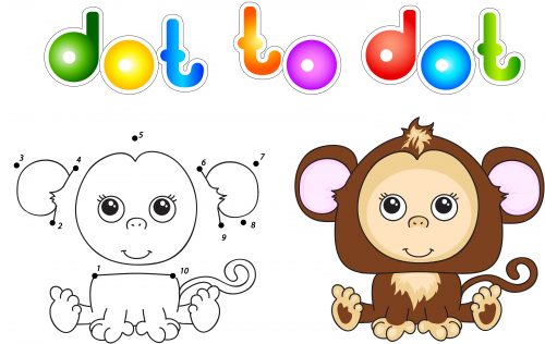 Funny and cute monkey. Vector illustration for children. Dot to dot game