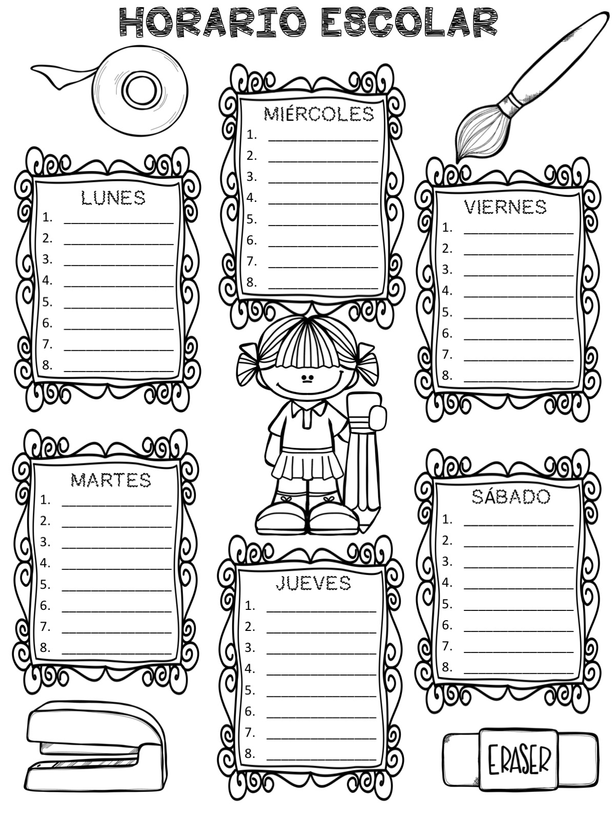 HORARIO EDITABLE GRAN FORMATO PARA COLOREAR EDITABLE