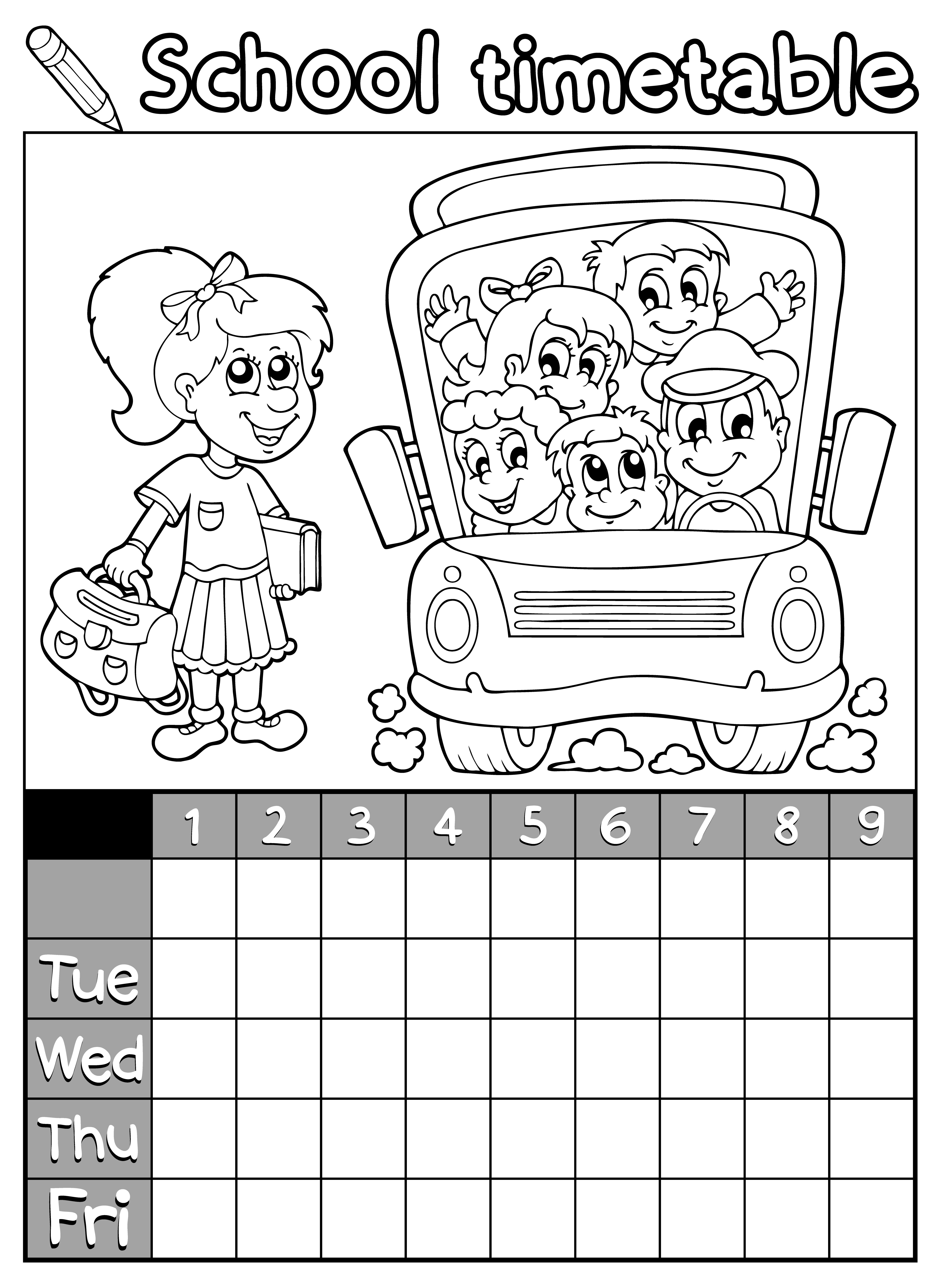Coloring book school timetable 7 - eps10 vector illustration.