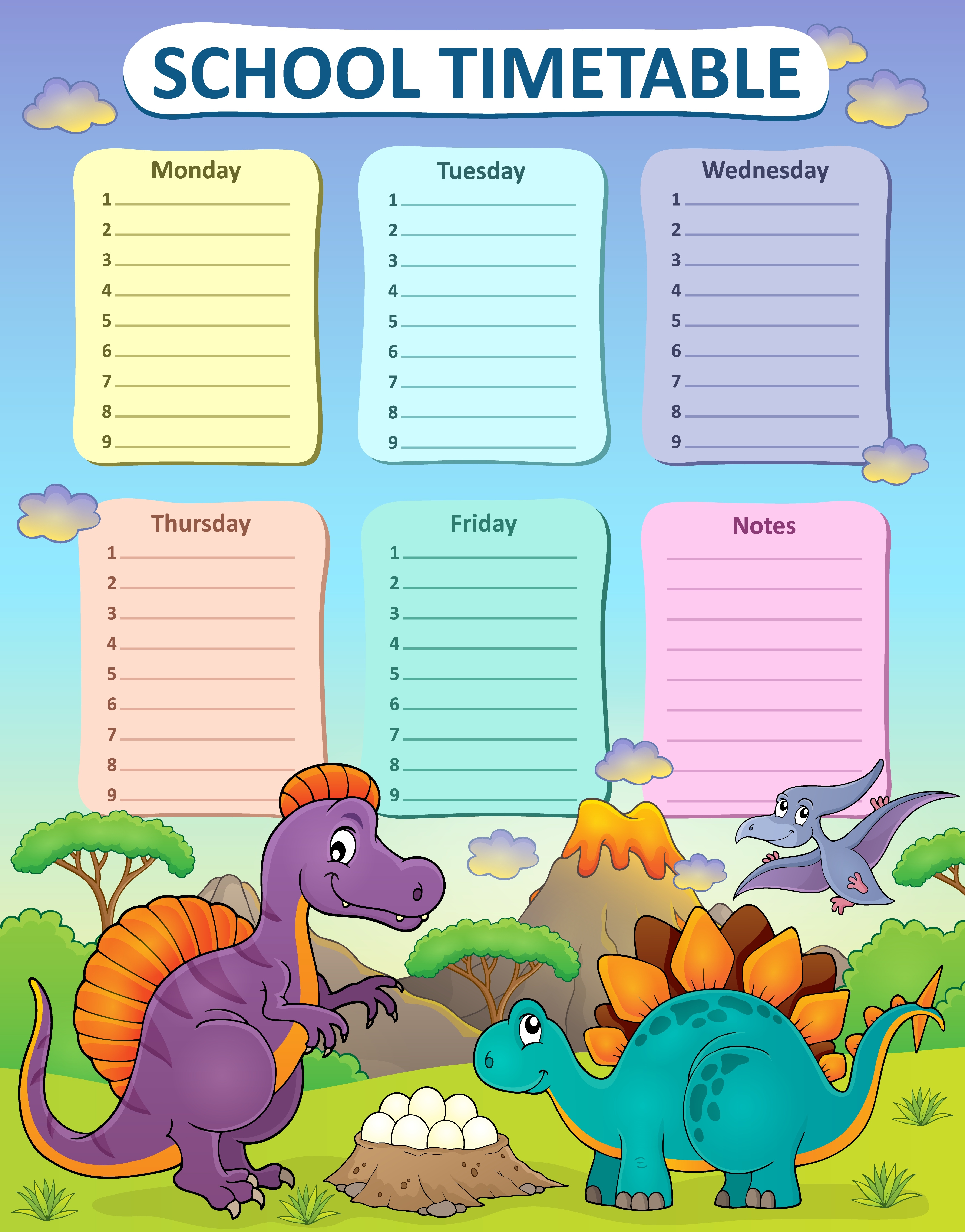 Weekly school timetable thematics 2 - eps10 vector illustration.