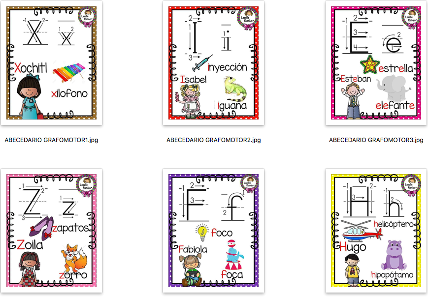   Super abecedario para trabajar la motricidad en imágenes gracias al trabajo de Leelie Rumbo, muy interesante para poder decorar nuestras aulas y salones.