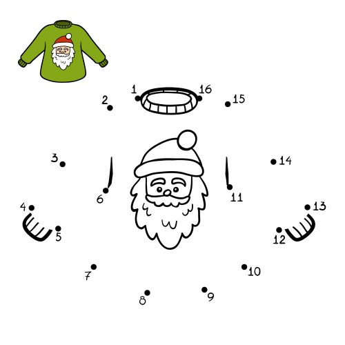 Numbers game, education dot to dot game for children, Pullover with Santa Claus