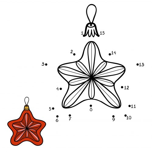 Numbers game, education dot to dot game for children. Christmas toys, star