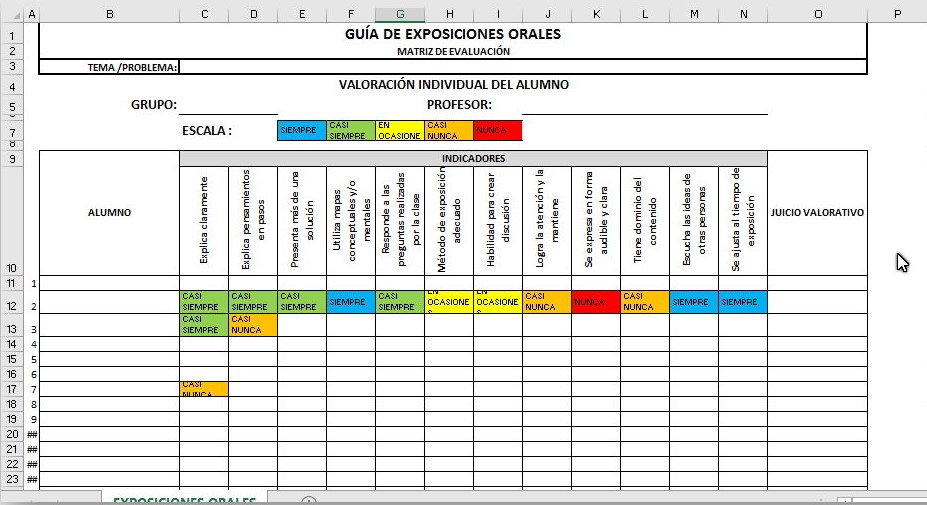 Conjunto de rubricas automatizadas en Excel para distintos 