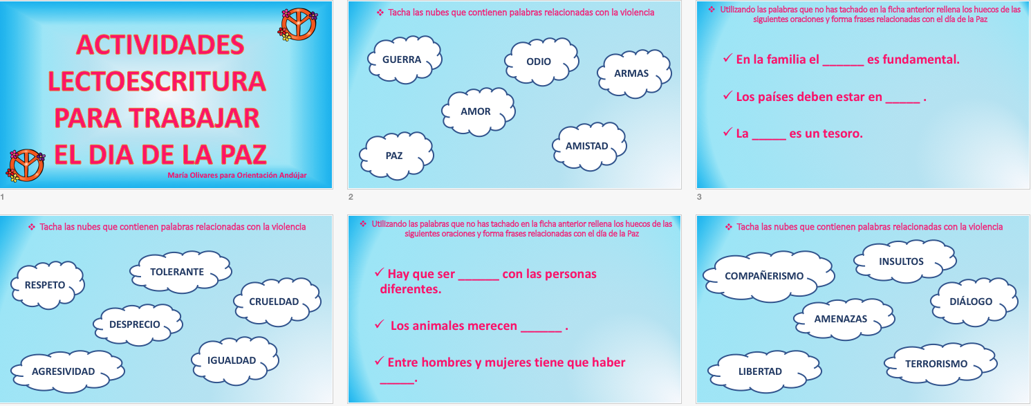 ACTIVIDADES LECTOESCRITURA PARA TRABAJAR EL DIA DE LA PAZ 