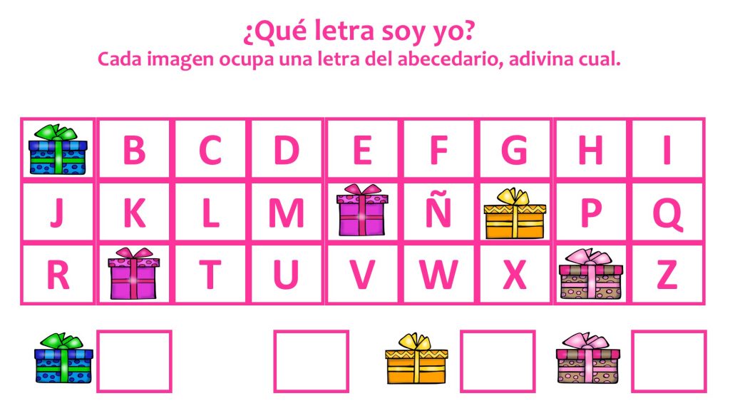   DESCARGA EL ARCHIVO EN PDF ¿Qué letra soy yo?Cada imagen ocupa una letra del abecedario, adivina cual.