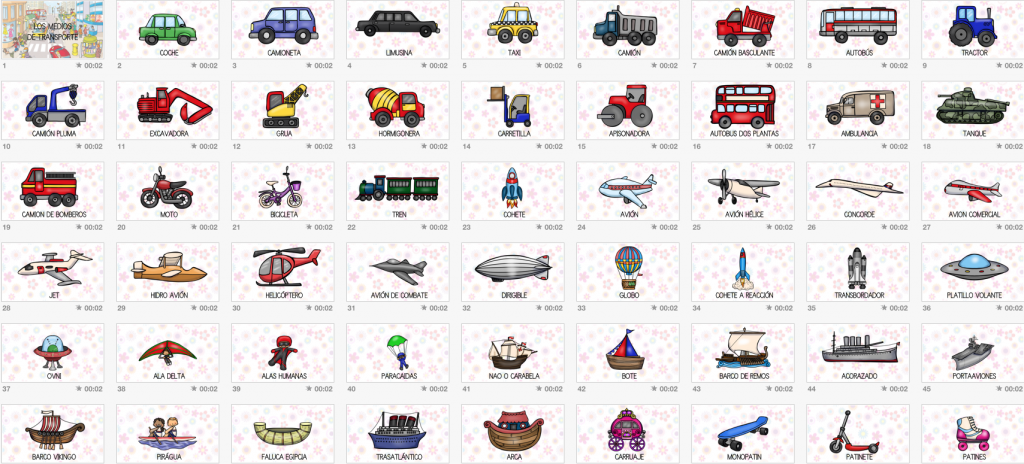 Super video y tarjetas de vocabulario para aprender mas de 50 medios de transporte Os dejamos nuestro video y tarjetas para trabajar los medios de transporte.