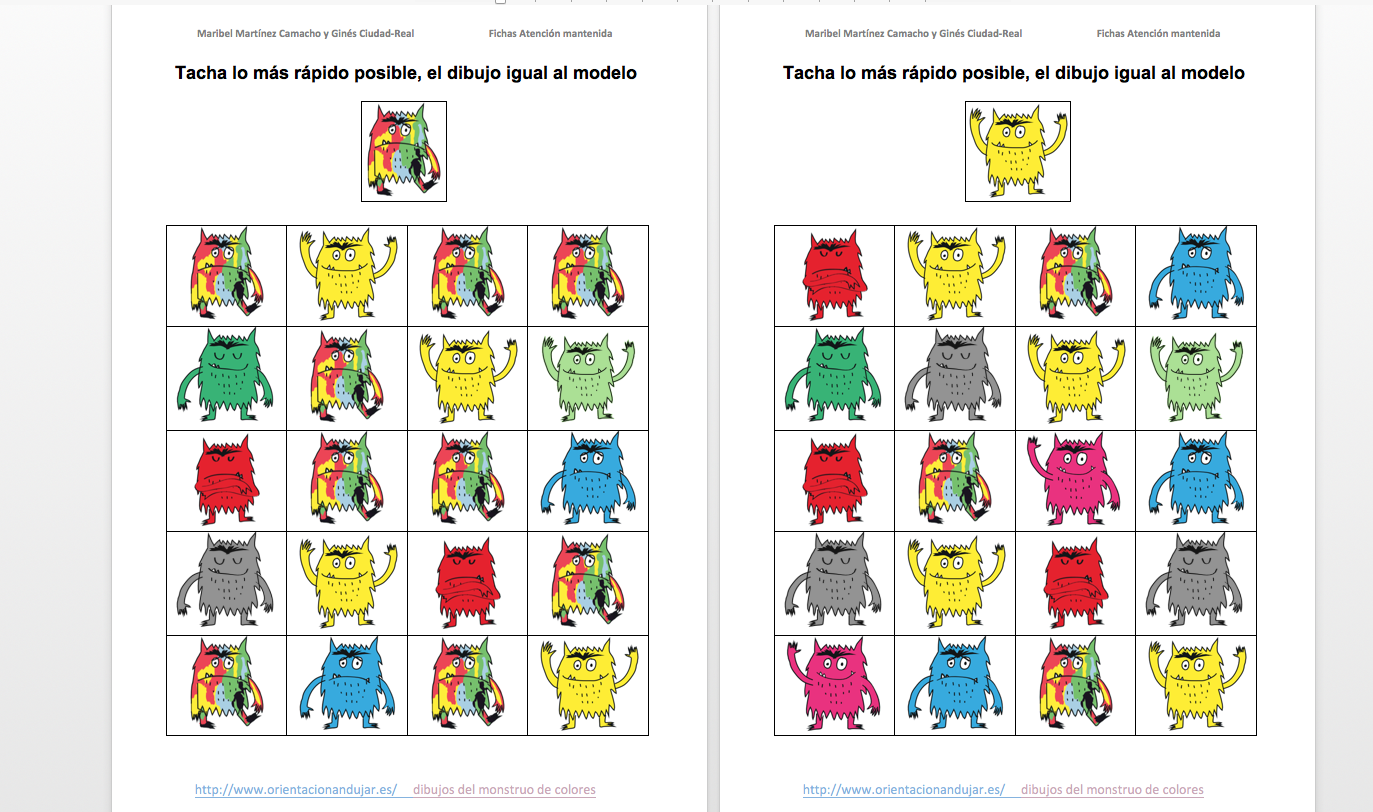 Imbécil metal Espinoso TDAH Trabajamos la atención y las emociones tacha letras igual al modelo monstruo de colores -Orientacion Andujar Imbécil metal Espinoso TDAH Trabajamos la atención y las emociones tacha letras igual al modelo monstruo de colores -Orientacion Andujar