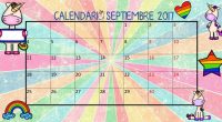 Aquí dejo el calendario del mes de septiembre de 2017 con motivos unicornios para que puedas organizar tus clases y decorar tu aula.