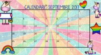 Aquí dejo el calendario del mes de septiembre de 2017 con motivos unicornios para que puedas organizar tus clases y decorar tu aula.