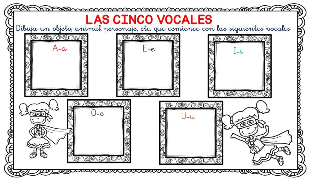 Fichita para trabajar las vocales y la creatividad de forma sencilla LAS CINCO VOCALES   Material de trabajo de lecto-escritura, para trabajar las vocales con niños de 5 años y niños de primer grado.