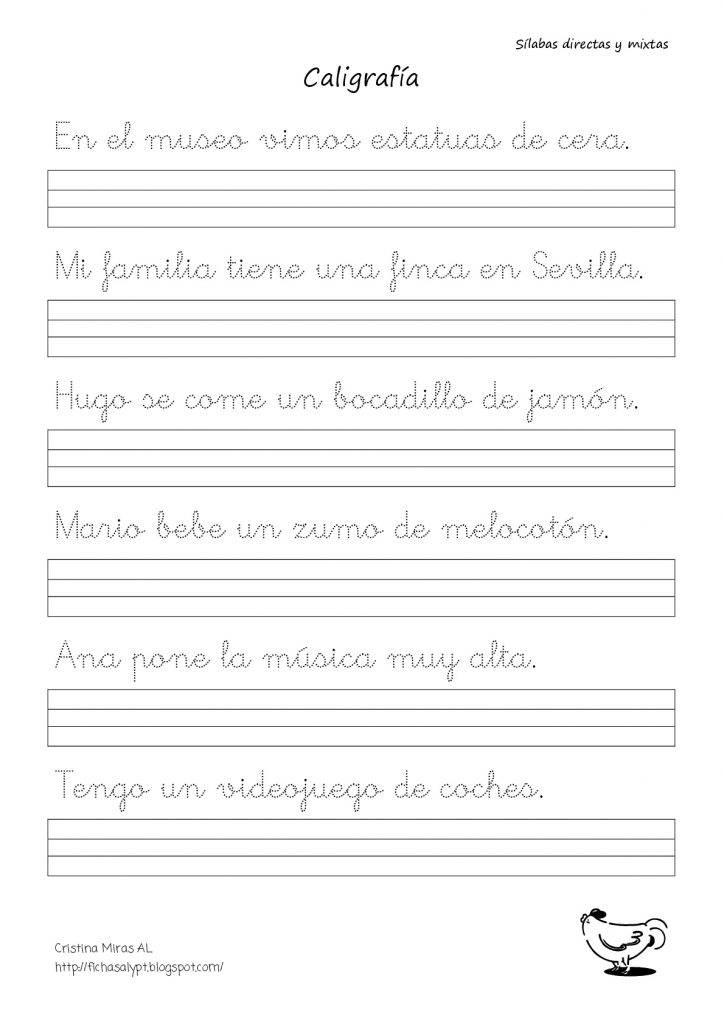 Conlección de fichas de caligrafía trabadas mixtas y directas