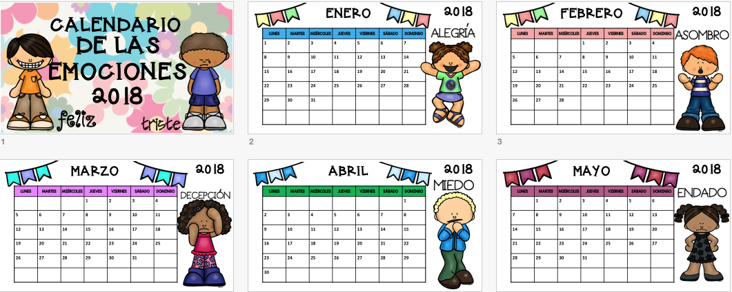 Calendario 2018 EDITABLE trabajamos las emociones 