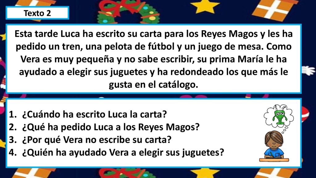 Divertidas actividades de comprensión lectora en la que los personajes protagonistas son nuestros hijos Luca y Vera. Se trata de pequeños textos relacionados con la Navidad y sobre los que […]