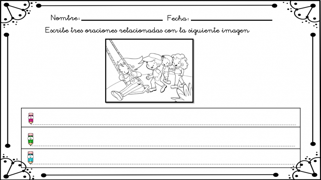 En esta divertida y creativa actividad nuestros alumnos deben de escribir tres oraciones o frases que estén relacionadas con una imagen que le presentamos. Con lo que fomentamos la escritura […]