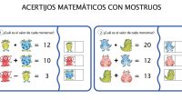 Sencilla actividad de razonamiento lógico matemático, en la que nuestros alumnos deben de averiguar el valor de cada monstruo en cada una de las tarjetas que les presentamos.