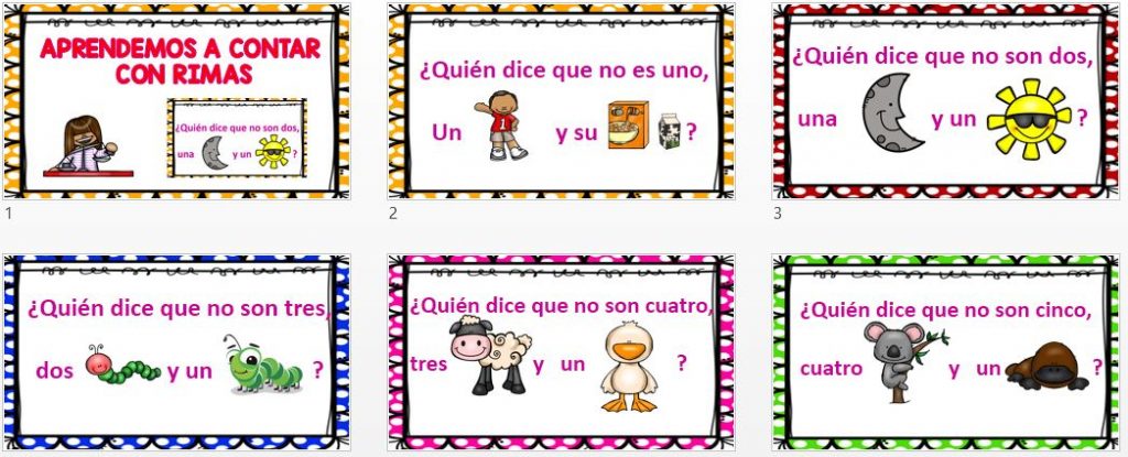 Aprendemos a contar los números del 1 al 10 con rimas divertidas en imágenes Os hemos preparado estas divertidas rimas para aprender a contar los números del 1 al diez con unas divertidas rimas a las que le hemos puesto imágenes.