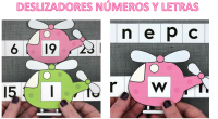 Hemos preparado estos divertidos materiales manipulativos para trabajar los números y las letras mediante esto super deslizadores, con forma de helicóptero.