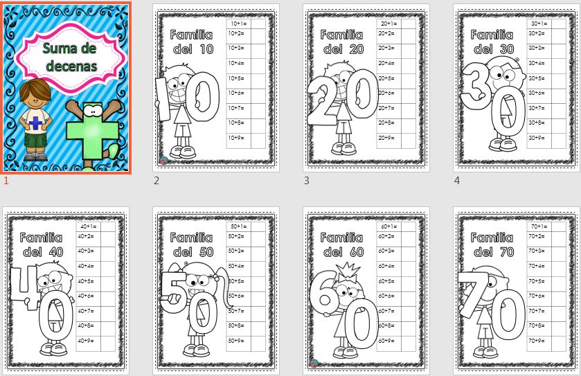 Sencillas fichas para trabajar las familias de los números. ENLACE PATROCINADO SUPER TABLA DEL 100 ﻿ MUY RECOMENDABLE DESCARGA EL ARCHIVO EN PDF Competencia matemática Trabajamos las decenas
