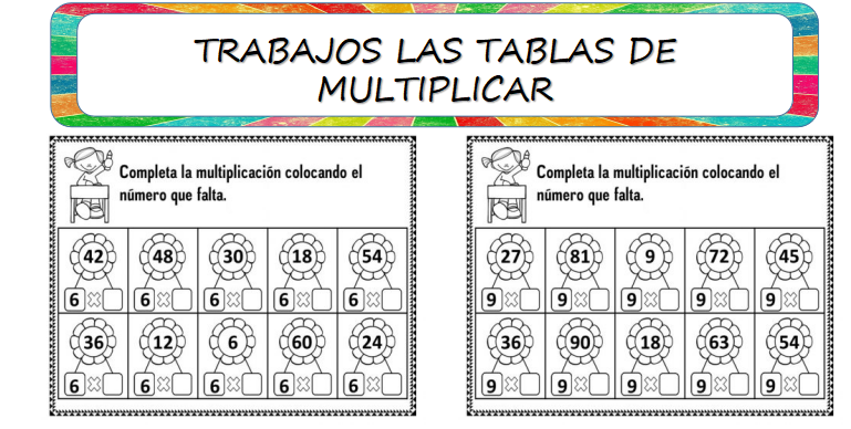 TRABAJAMOS TABLAS DE MULTIPLICAR CON ESTAS ACTIVIDADES DIVERTIDAS Sencilla actividad, en la que rellenando hueco podemos trabajar con nuestros alumnos las distantas tablas de multiplicar. espero que os gusten