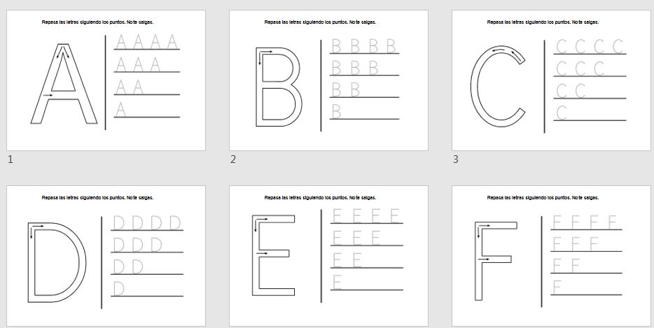 completo cuaderno de caligrafía y grafomotricidad de todas las letras Os hemos preparado este cuaderno para trabajar todas las leras del abecedario, en ella nuestros alumnos/as deben de repasar los trazos de cada una de ellas.