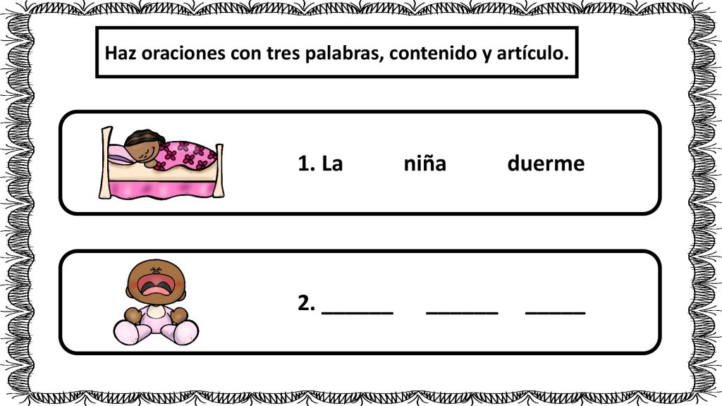 CONCIENCIA LÉXICA: Hacemos oraciones con 3 palabras #dislexia En la siguiente actividad nuestros alumnos deben formar oraciones con tres palabras a partir de un dibujo. Sencillo ejercicio de conciencia léxica, especialmente útil para trabajar la dislexia.