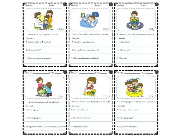 Sencillas fichas para la comprensión lectora para infantil y primer ciclo Os dejamos esta serie de sencillas actividades para trabajar la comprensión lectora mediante una imagen un  unas sencillas oraciones.