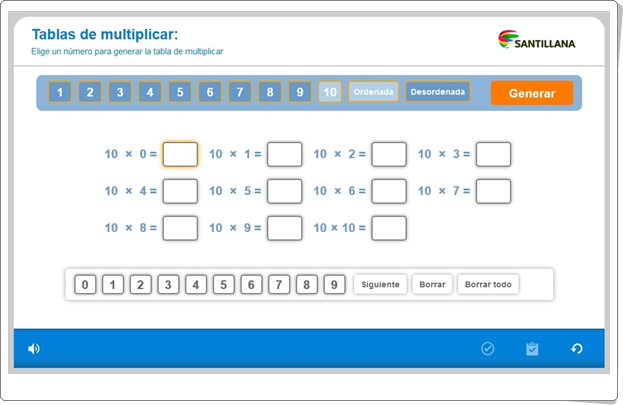 Fantástico generador de ejercicios para aprender las tablas de multiplicar.