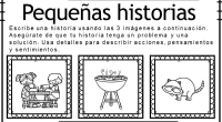 Hemos preparado estas sencilla ficha para trabajar la escritura creativa a partir de imágenes y una pequeña lista de palabras podemos armar una divertida historieta.