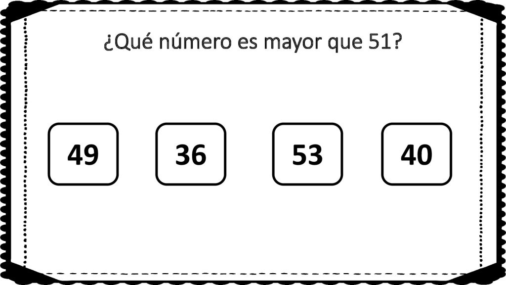 En esta sencilla actividad matemática que os traemos, los alumnos deben señalar el número que es mayor o menor según indique las instrucciones, entre las cuatro posibles opciones.