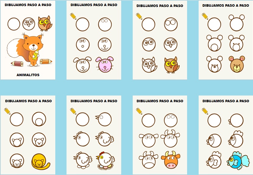 Aprendemos a dibujar animalitos paso a paso Actividades para enseñar a dibujar a los más pequeños animalitos paso a paso empleando sencillas formas geométricas, a ellos les encanta este tipo de actividades, se divierten mientras crean