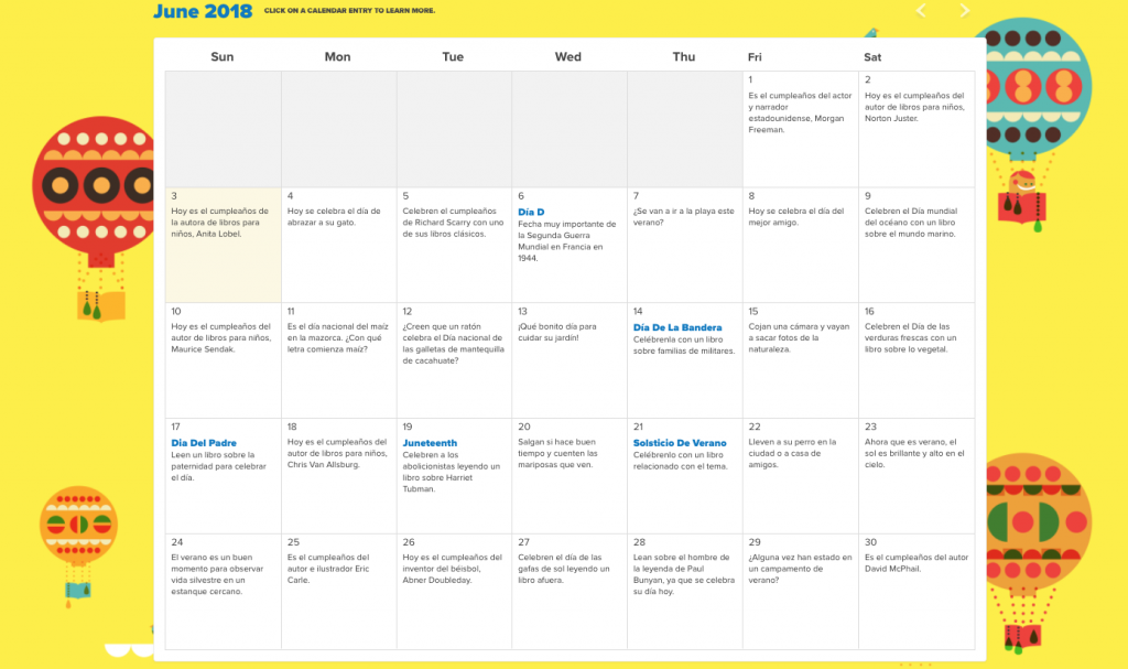 Os dejamos este sencillo calendario con una serie de actividades para trabajar con los más pequeños, relacionadas con la lectura.