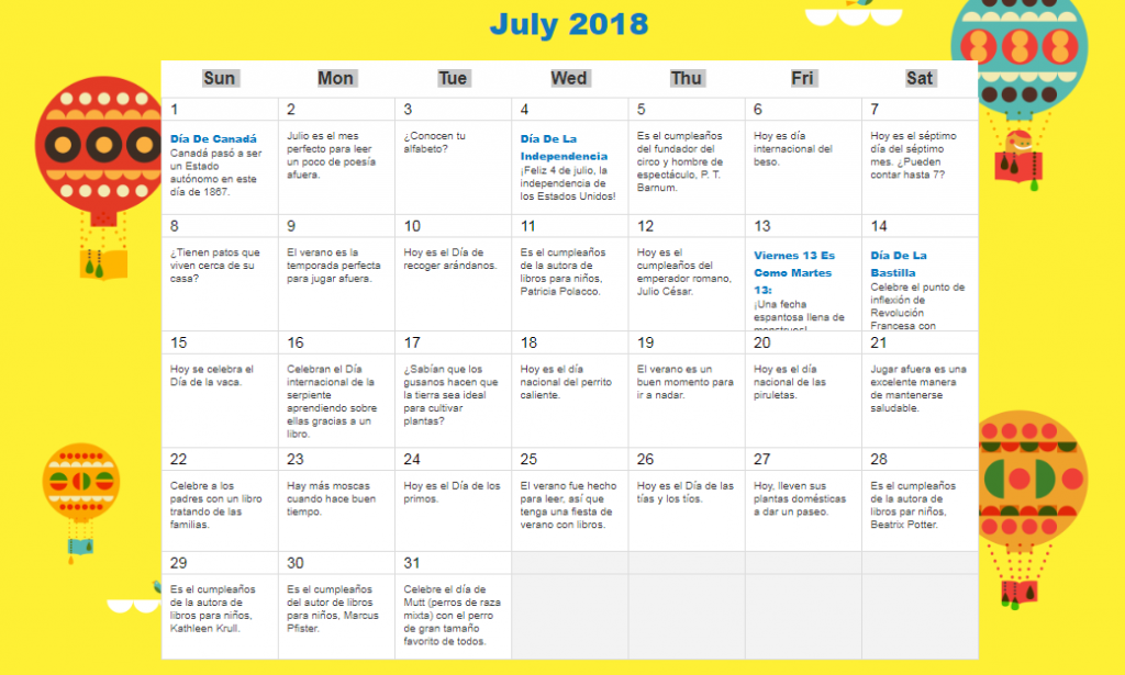 Os dejamos este sencillo calendario con una serie de actividades para trabajar con los más pequeños, relacionadas con la lectura. El fomento de la lectura es una de las preocupaciones […]