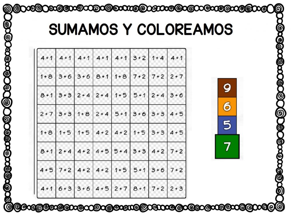 Actividades para trabajar la atención, en las que tenemos que colorear una serie de recuadros segun el color que nos indica la ficha.