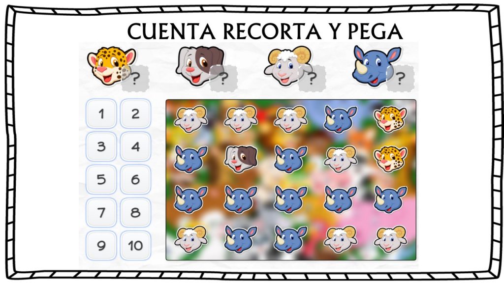 TRABAJAMOS LA ATENCIÓN CUENTA RECORTA Y PEGA Una serie de fichas para trabajar la atención que hemos titulado, cuenta recorta y pega, En ellas nuestros alumnos deben de contar una serie de figuritas de animales.